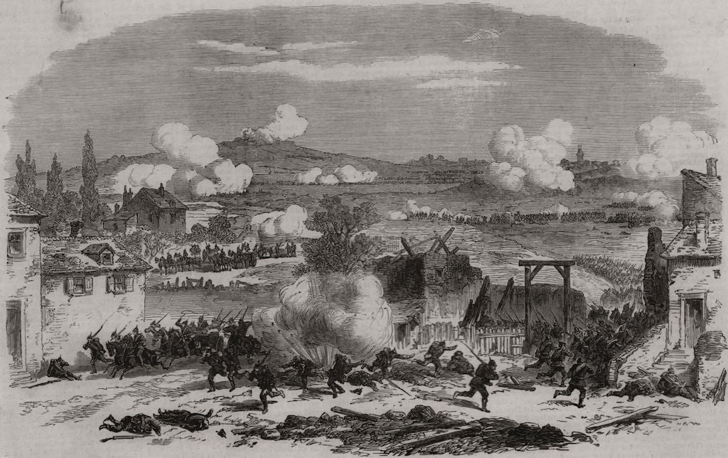 The war: defence of Paris - battle at Villejuif 1870 old antique print picture
